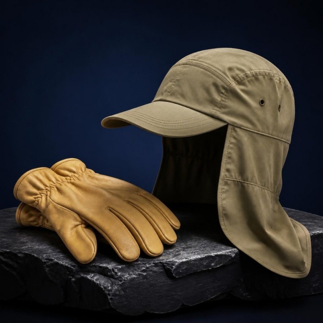 minex-cat-proteccion-personal-textil Guantes de cuero y jockey legionario de trabajo